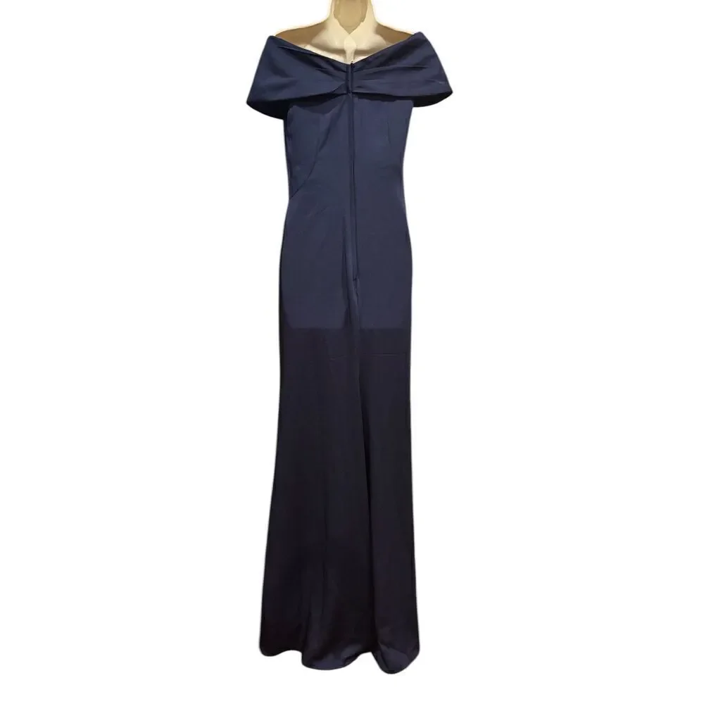 La Femme Off the Shoulder Gown in Navy Blue NWT Size 2
